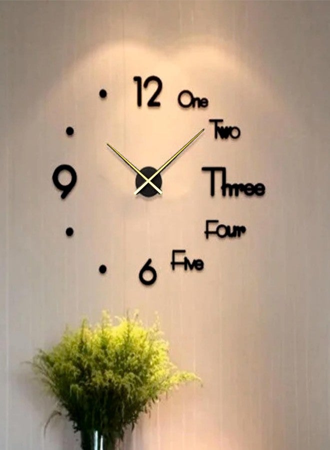 DREAMNILAYAM Wall Clock with Golden Easy Visible handvisible - DIY 3D acrylic, Non-Ticking, Frameless, Plastic EVA Analog Watch with Adjustable Sizes (30 cm - 60 cm) for Livingroom, Bedroom,Home Gift, Black - Image 1